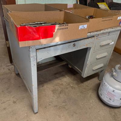 Vintage Wood 4 drawer gray painted desk
