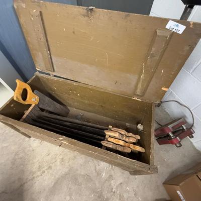 Vintage Wood storage locker with 5 wood saws