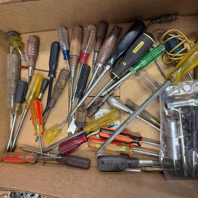 Box of assorted types and sizes of Screwdrivers