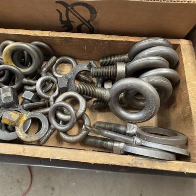 wood tray w/Chain, Hitches, Eye Bolts