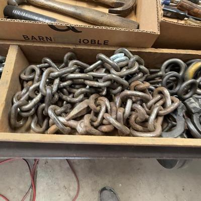 wood tray w/Chain, Hitches, Eye Bolts