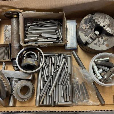 Box of misc. machine parts – Chucks/Latheing & Miling Pieces