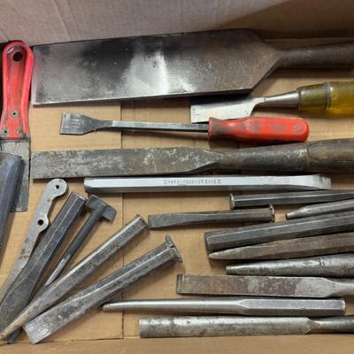 Box of Vintage Metal Chisels