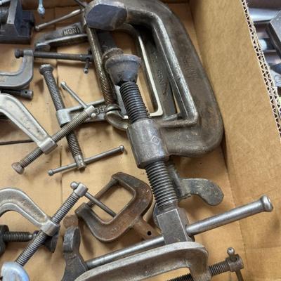 Box of Various small to medium sized clamps