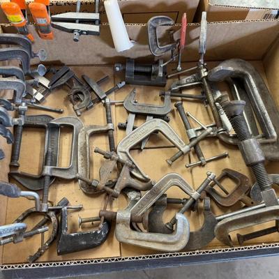 Box of Various small to medium sized clamps