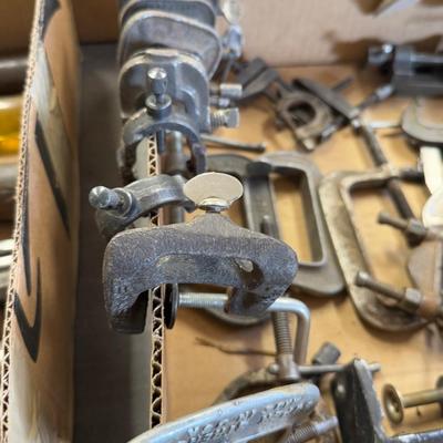 Box of Various small to medium sized clamps