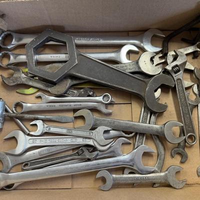 Box of various wrenches maybe 25 or so total tools