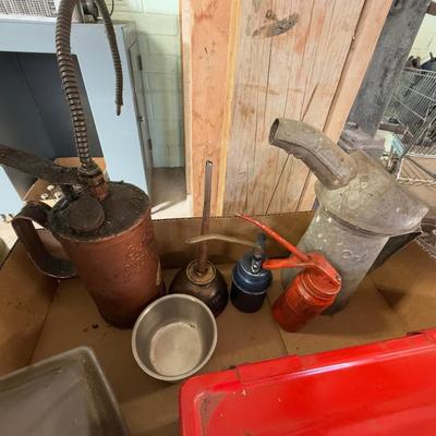 Gas Can/Vintage Oil Cans/Red Metal Box/Old Scale