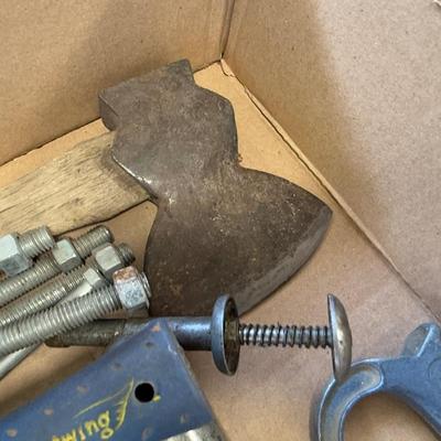 Box of misc. tools – saws/hatchets & misc.