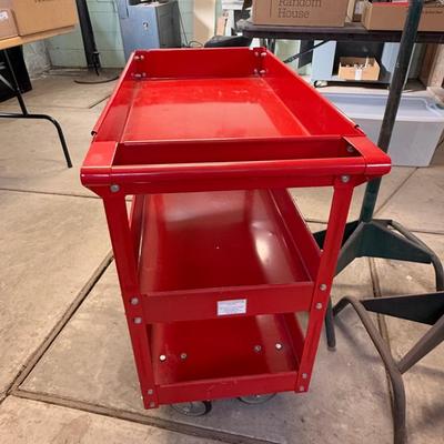 Red rolling 3 tiered newer work/shop cart