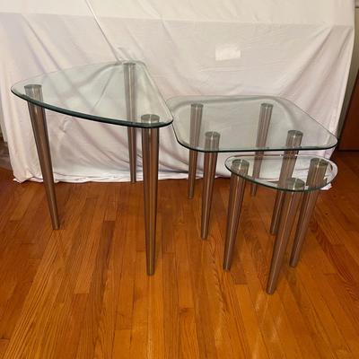 Three Beveled Glass Top Tables (PB-MG)