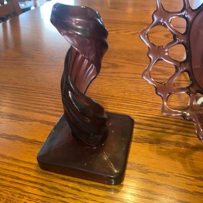 PRETTY PURPLE MCM GLASS BOWL AND CANDLE STICK HOLDERS