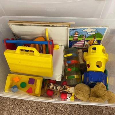 Tote of toys and puzzles
