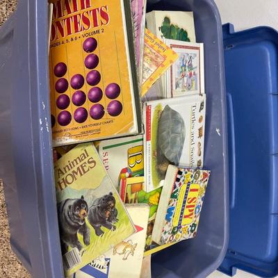 Blue tote of kids books