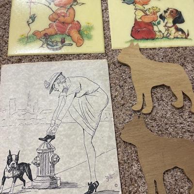Vintage dog wall decor and plastic dogs with Scooby