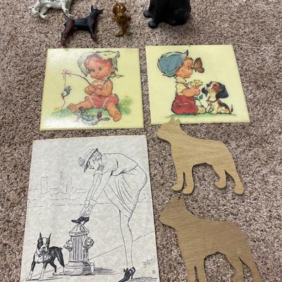Vintage dog wall decor and plastic dogs with Scooby