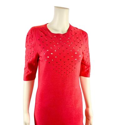 338 CUSHNIE ET OCHS Perforated Guava Red Knit Dress Size LG