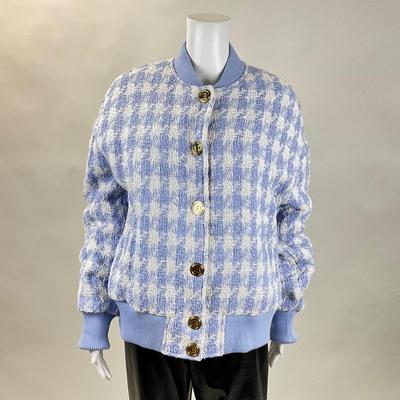 340 New PIERRE BALMAIN Houndstooth Tweed Bomber Jacket Size 42