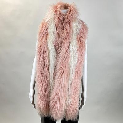 341 FENDI Long Pink & White Curly Lamb Stole