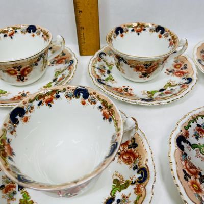 Lot of (9) CUP & SAUCER SETS Antique John Maddock and Son Royal Vitreous, English Transfer ware, Majestic Pattern