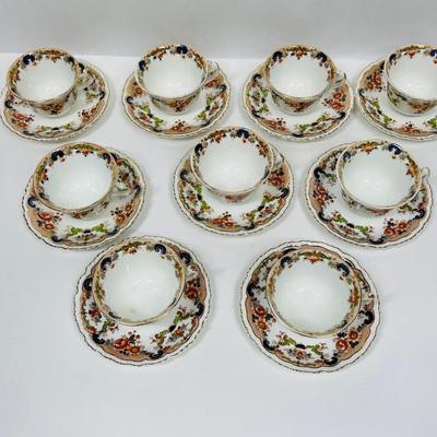 Lot of (9) CUP & SAUCER SETS Antique John Maddock and Son Royal Vitreous, English Transfer ware, Majestic Pattern