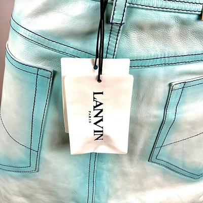 348 New LANVIN Blue Denim Effect Leather Skirt