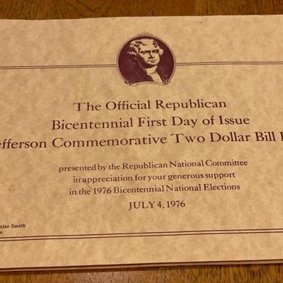 1976 Bicentennial First Day Issue $2 bill