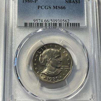 PCGS CERTIFIED 1980-P MS66 SUSAN B. ANTHONY DOLLAR FRESHLY GRADED. FREE DOMESTIC SHIPPING.