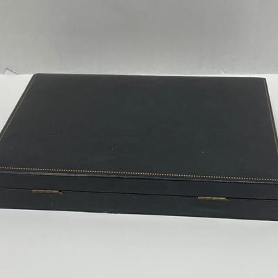 Retro Sheild's Men's Dresser Valet Jewelry Box black leather & red felt