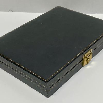 Retro Sheild's Men's Dresser Valet Jewelry Box black leather & red felt