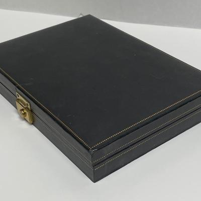 Retro Sheild's Men's Dresser Valet Jewelry Box black leather & red felt
