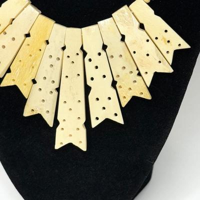 Vintage Hand Carved Bone Necklace with Hook Clasp