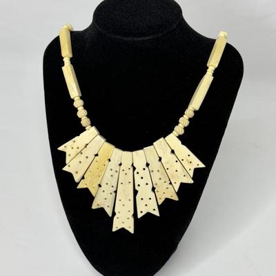 Vintage Hand Carved Bone Necklace with Hook Clasp