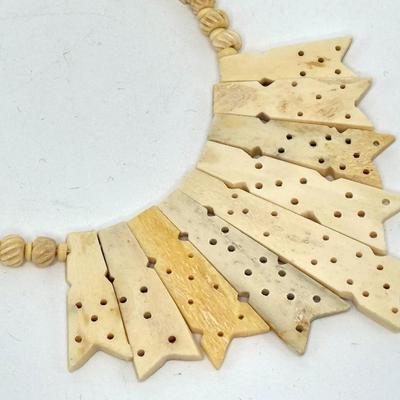 Vintage Hand Carved Bone Necklace with Hook Clasp
