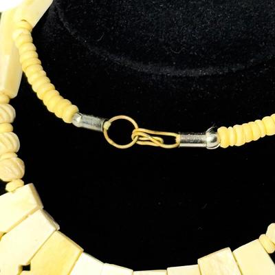 Vintage Hand Carved Bone Necklace with Hook Clasp