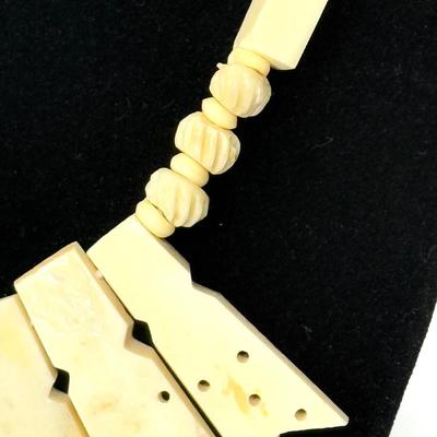 Vintage Hand Carved Bone Necklace with Hook Clasp