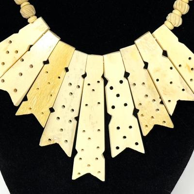 Vintage Hand Carved Bone Necklace with Hook Clasp