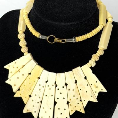 Vintage Hand Carved Bone Necklace with Hook Clasp