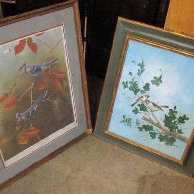 Bird Painting & John O'Neill Blue Jays and Cow Oak Song Birds Signed & Number &