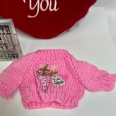 Valentine Decor Lot - Sign, Pillow, Roses, Candleholder, Doll or Stuffie Sweater etc