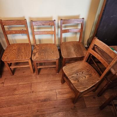 4 Vintage Solid Wood Children Chairs