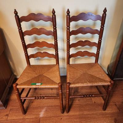3 Vintage Ladder Back Rush Seats Chairs