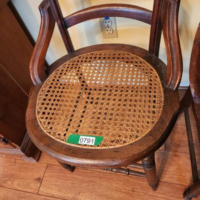 2 Antique Accent Cane Seat Chairs