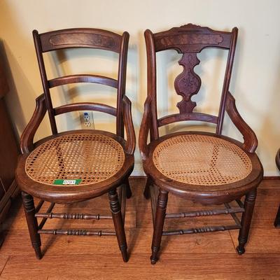 2 Antique Accent Cane Seat Chairs