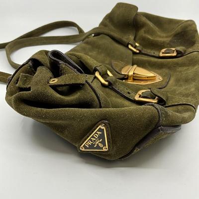 363 PRADA Olive Green Camoscio Shoulder Bag