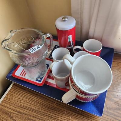 Coca-Cola Pitcher , Tray , Cups Mugs