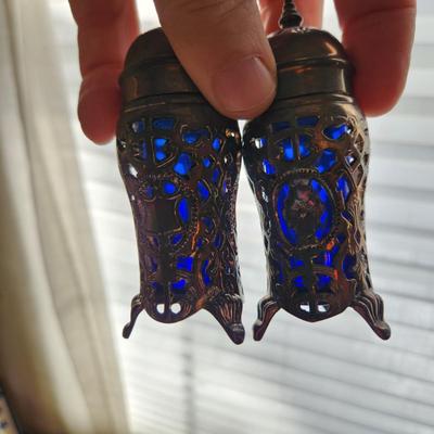Collection of Salt Pepper & Spice Shakers Milk Glass Blue Glass Lighthouse Pepper mill