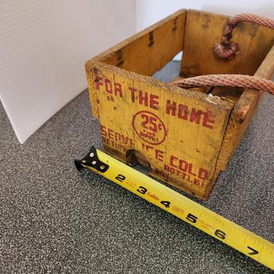 Vintage Yellow Red Coca-Cola Wooden 6 Pack Crate w Rope handle