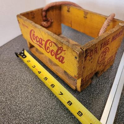 Vintage Yellow Red Coca-Cola Wooden 6 Pack Crate w Rope handle