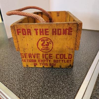 Vintage Yellow Red Coca-Cola Wooden 6 Pack Crate w Rope handle